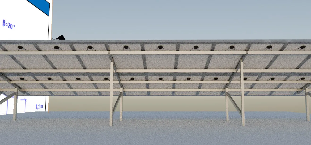Vue sous les tables photovoltaïques